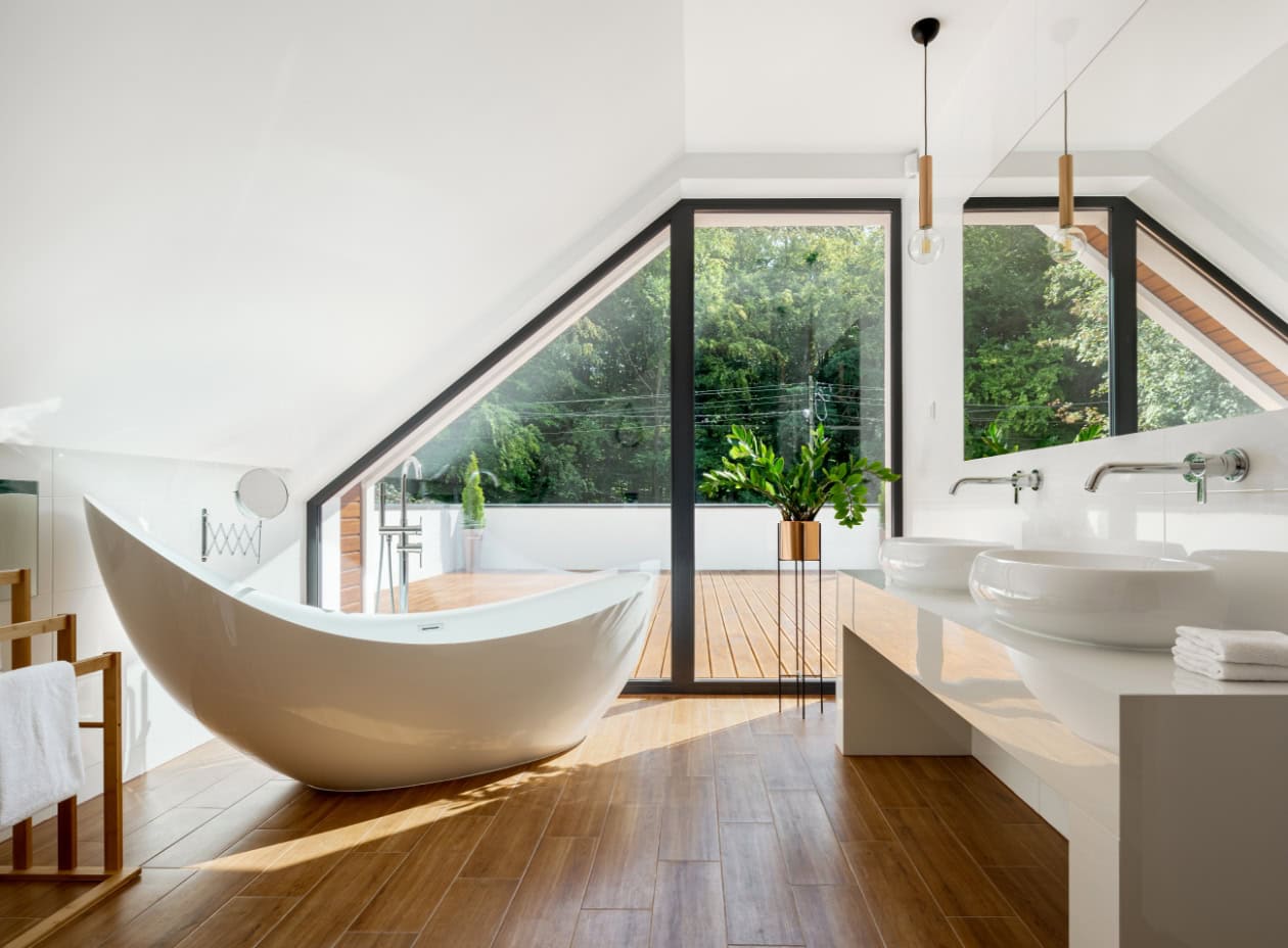 Modern-styled bathroom after request a plumbing repair from Temperature Control in Tucson.