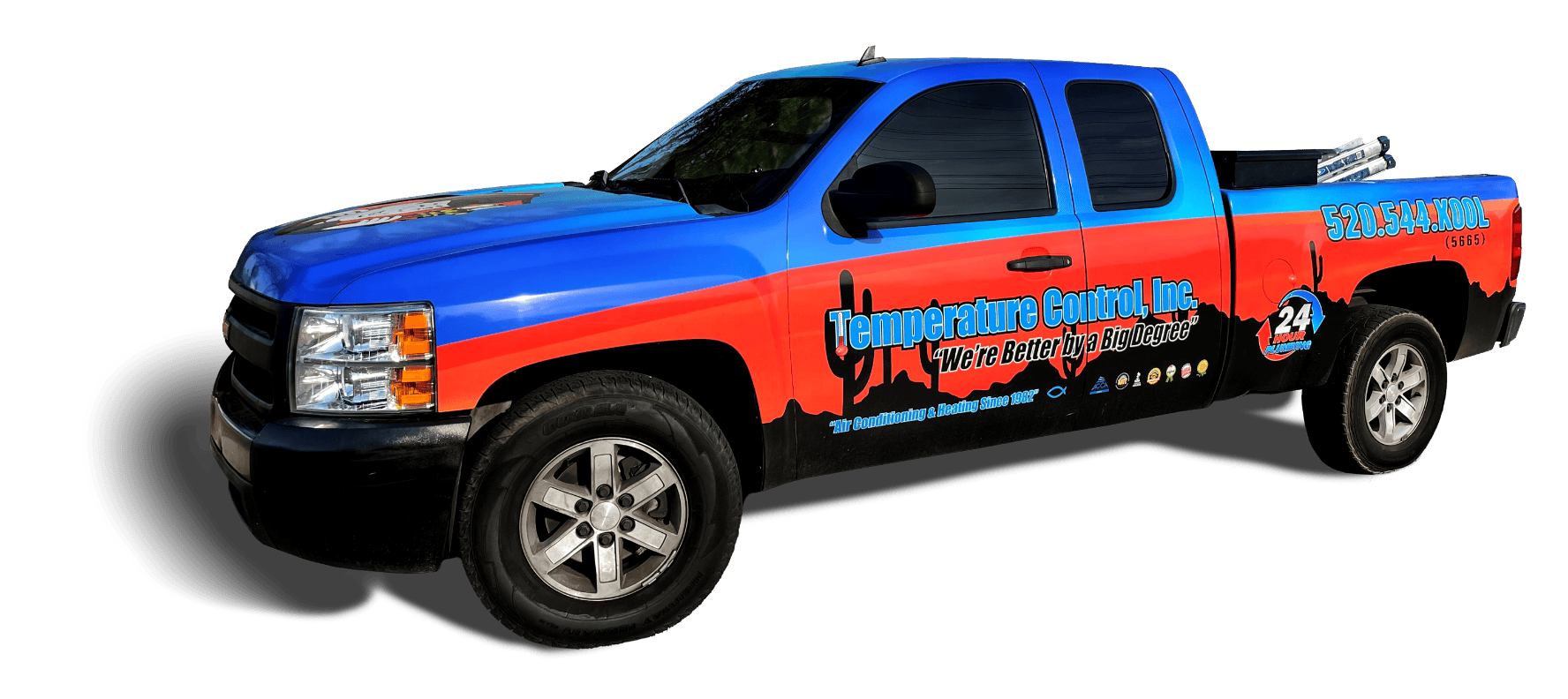 Pick-up truck used for HVAC, plumbing & electrical service calls by Temperature Control, a Tucson, AZ, company.
